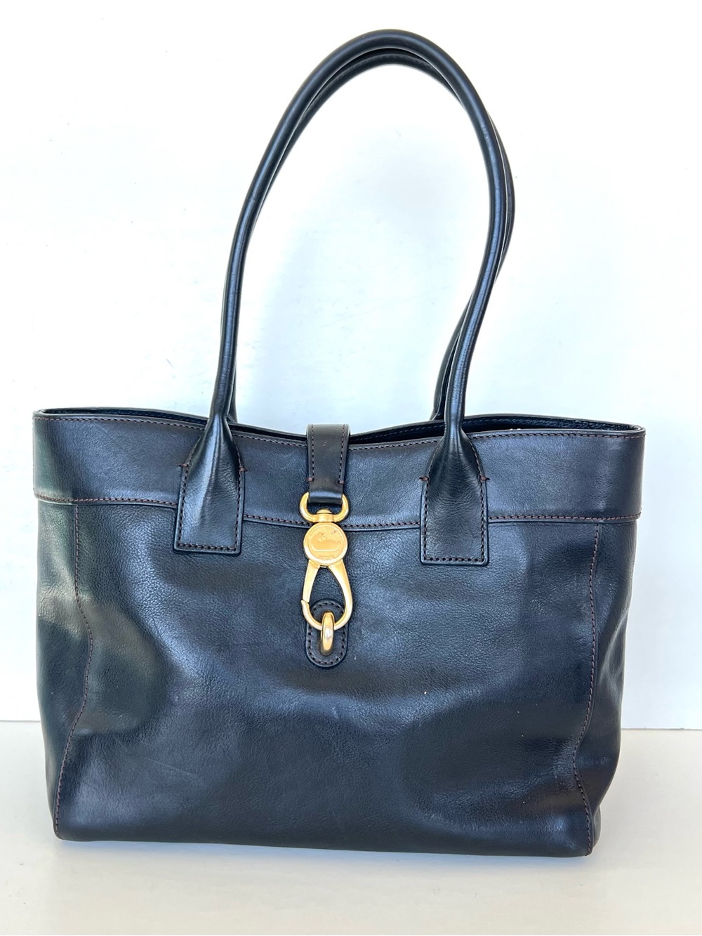 DOONEY & BOURKE Florentine Large Amelie Black Leather Logo Lock Shoulder Tote - Picture 2 of 15